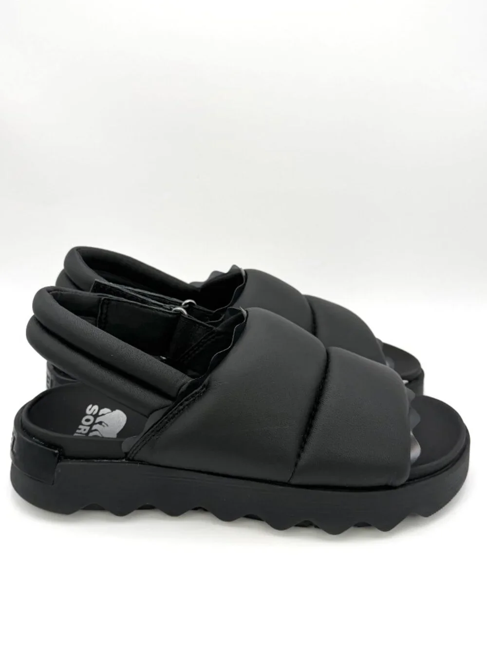 SOREL Vibe Women's Black Leather Platform Slingback Slide Sandals  US 8 NIB.